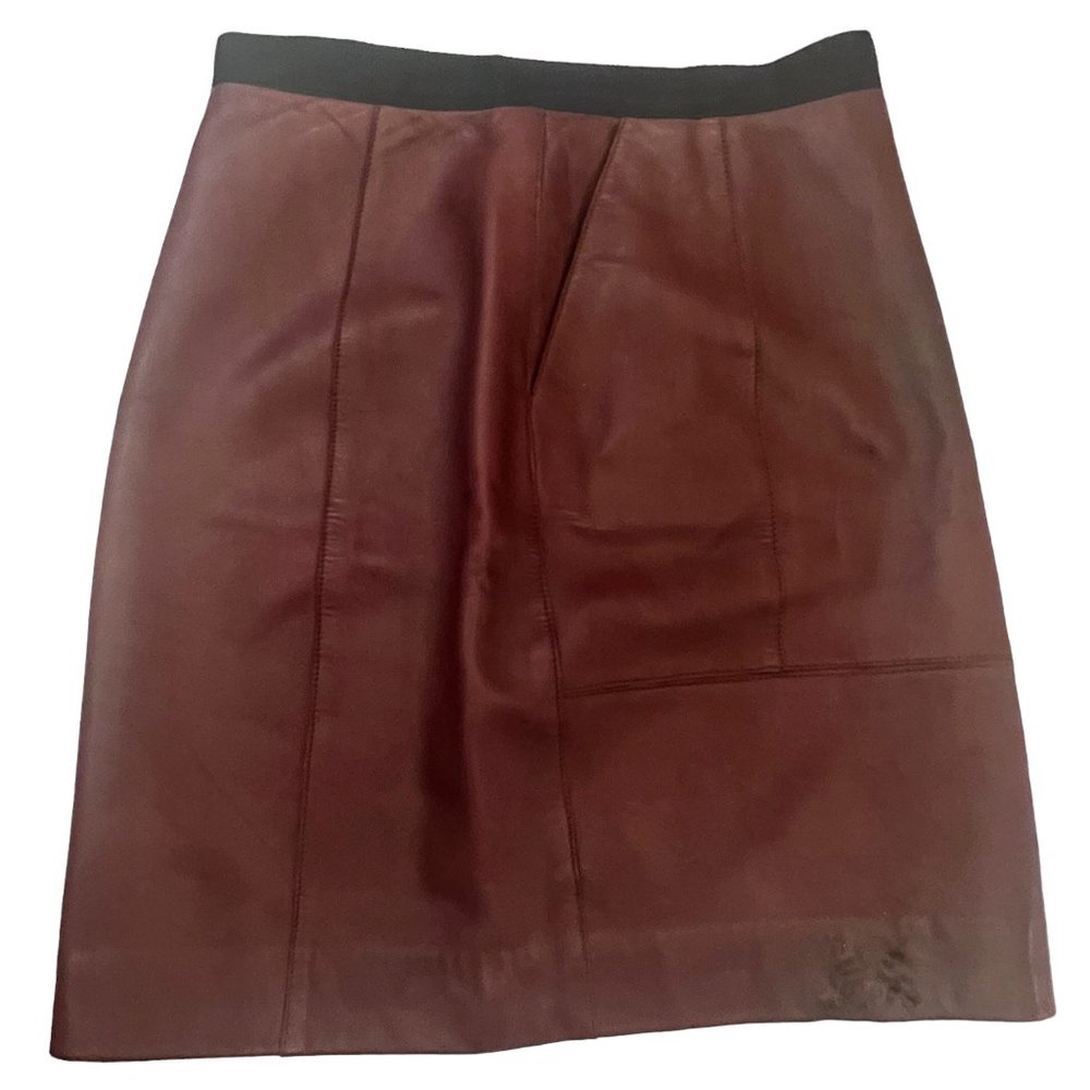 Gorgeous! Sandro Reddish Brown Lambskin Leather Skirt with pockets Sz 2 … - Picture 6 of 11